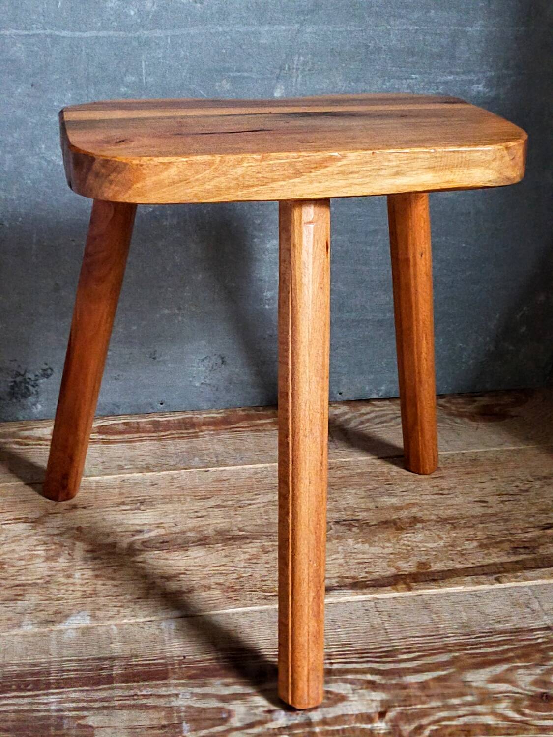 Solid wood tripod stool from the 50s