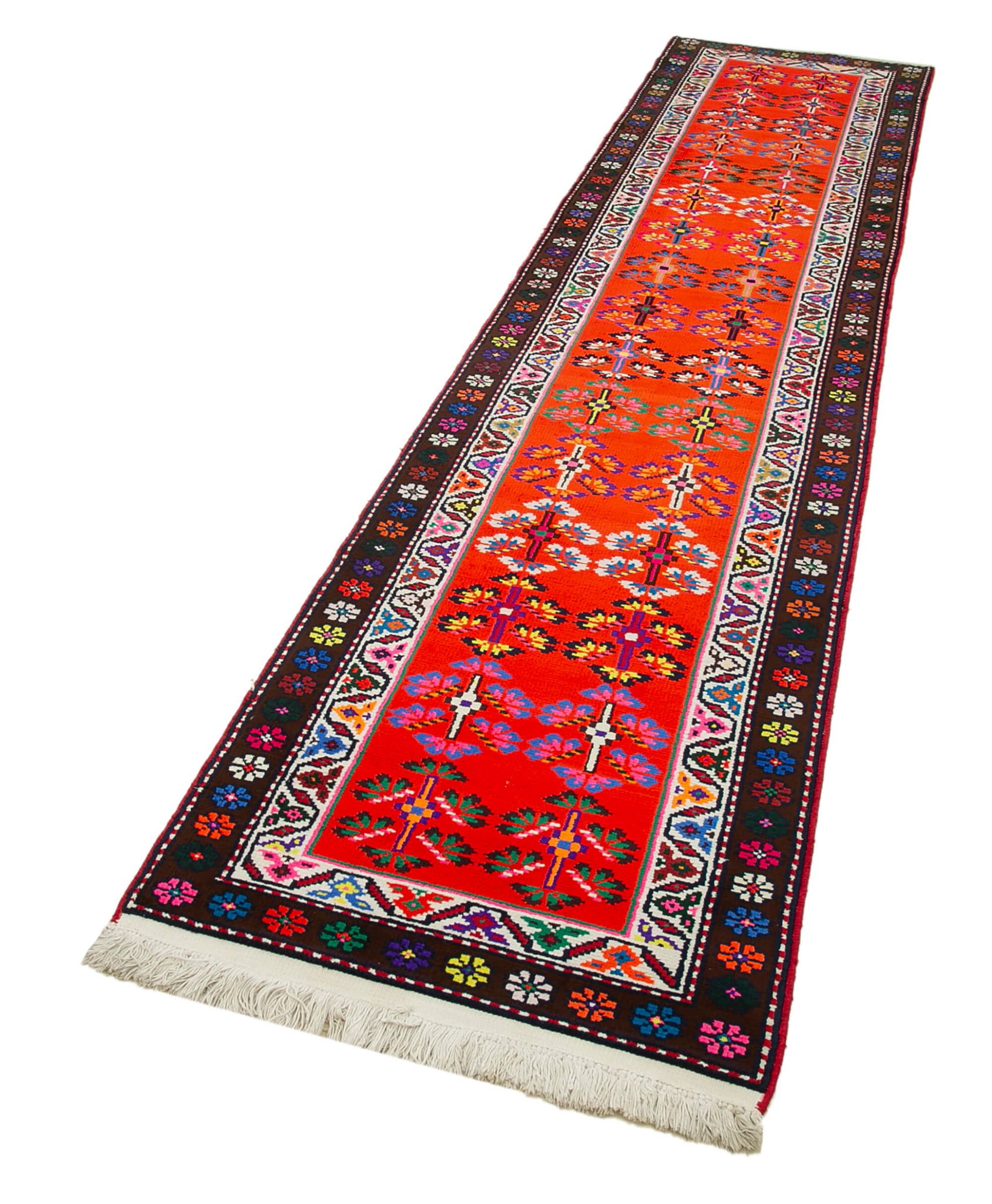 Tapis runner multicolore anatolien antique tissé à la main 81 cm x 372 cm