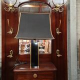 lampe laquée noire et laiton abat jour pagode vintage 1970