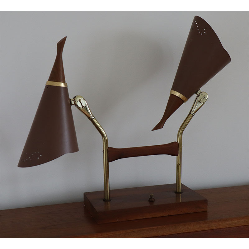 Vintage desk lamp double casserole in metal and brass, 1960