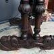 Ancient Flemish Gothic desk. Solid oak with richly carved dolphins.