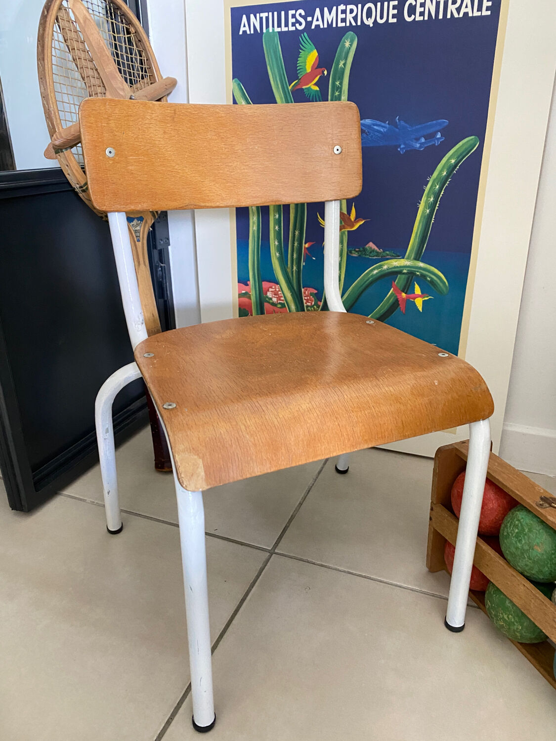 Old wooden and metal children's school chair