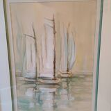 Marine Watercolor with 3 Boats