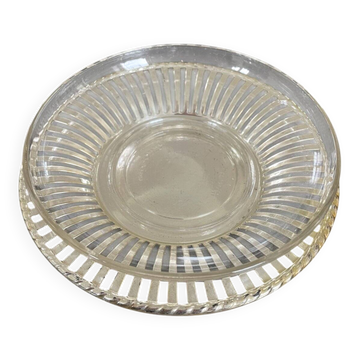 Antique Duralex glass and metal butter dish