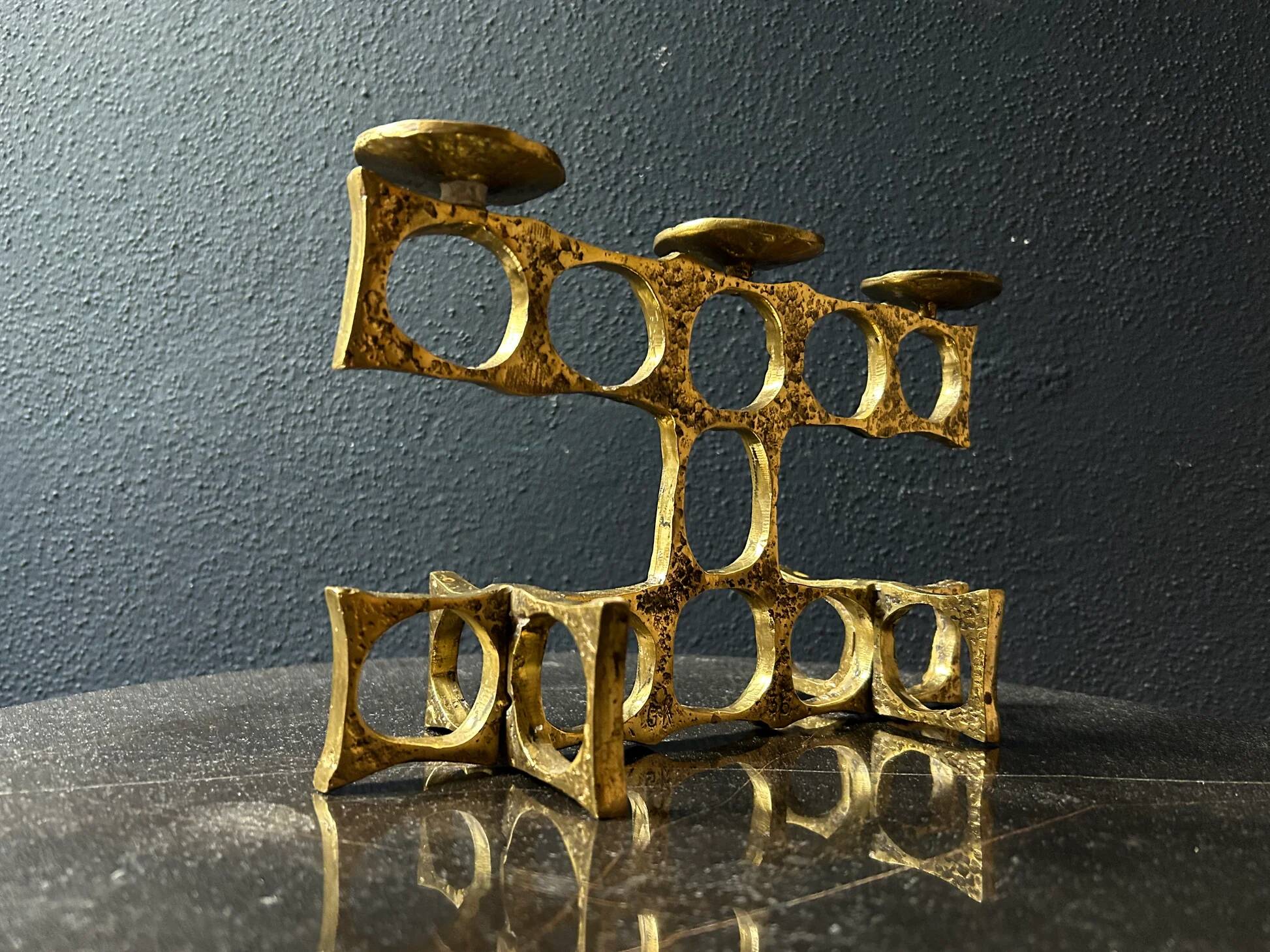 Brass chandelier handcrafted by Heinz Goll, brutalist, Austria 1970.