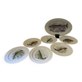 Fish service 7 pieces - 6 plates and 1 large dish - in porcelain from L.