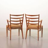 Cees Braakman Dutch Design Wooden Ladder Arm Chairs & Caramel Bouclé Fabric