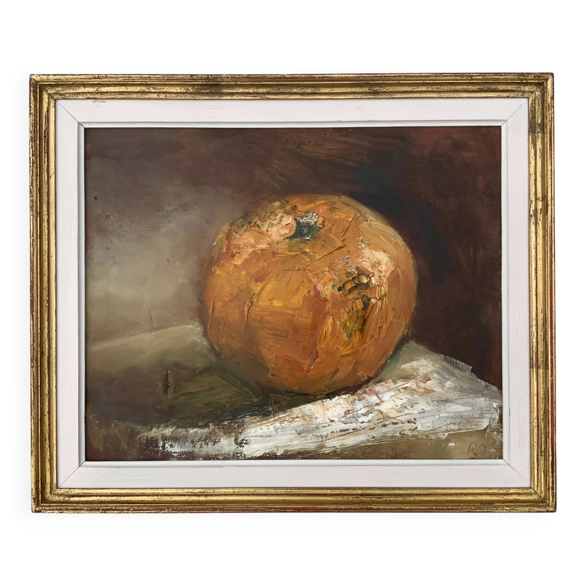 Vintage Still life with Pumkin oil Painting on Canvas signed
