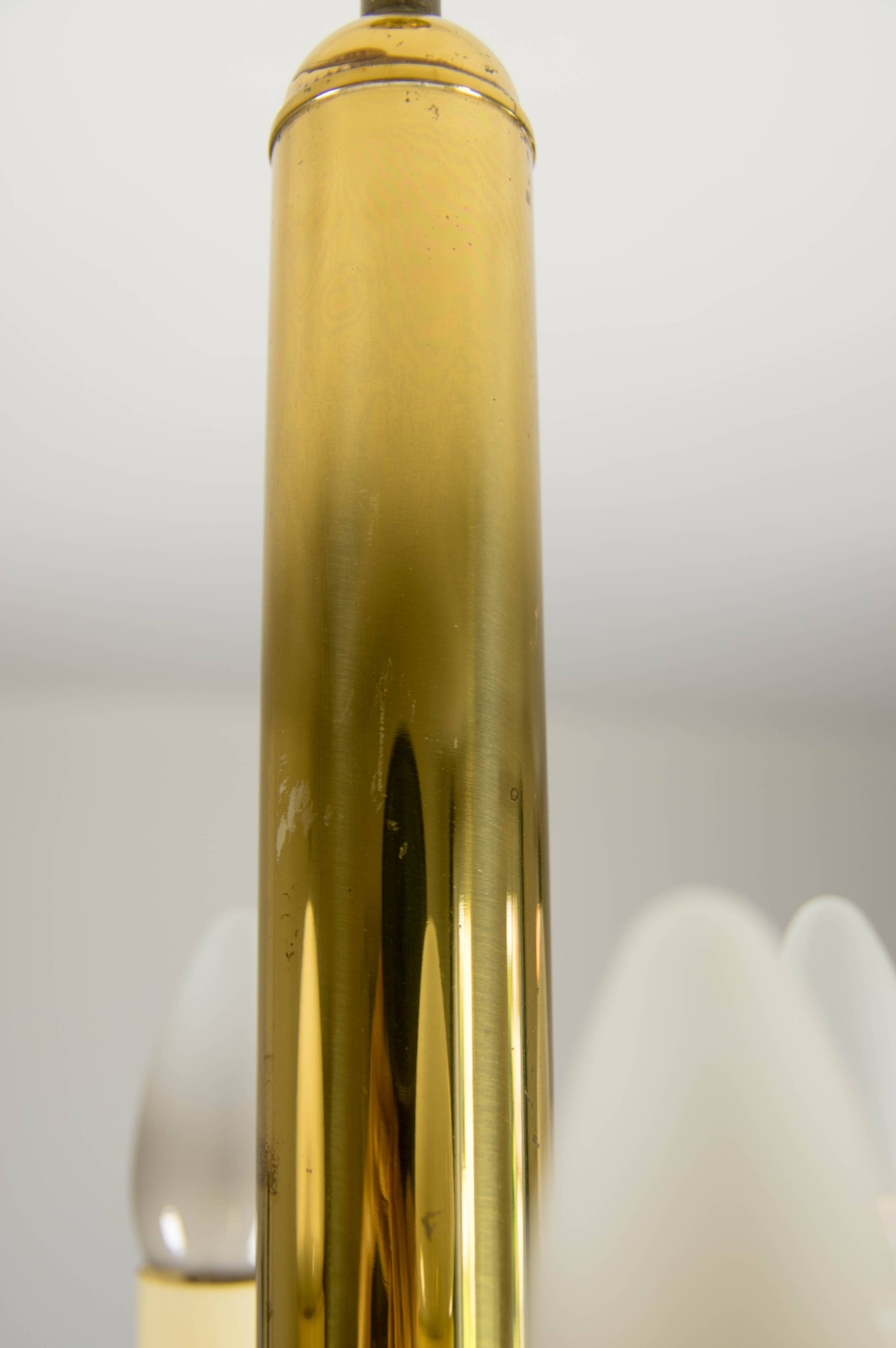 Art Deco Brass and Glass Chandelier, 1930s