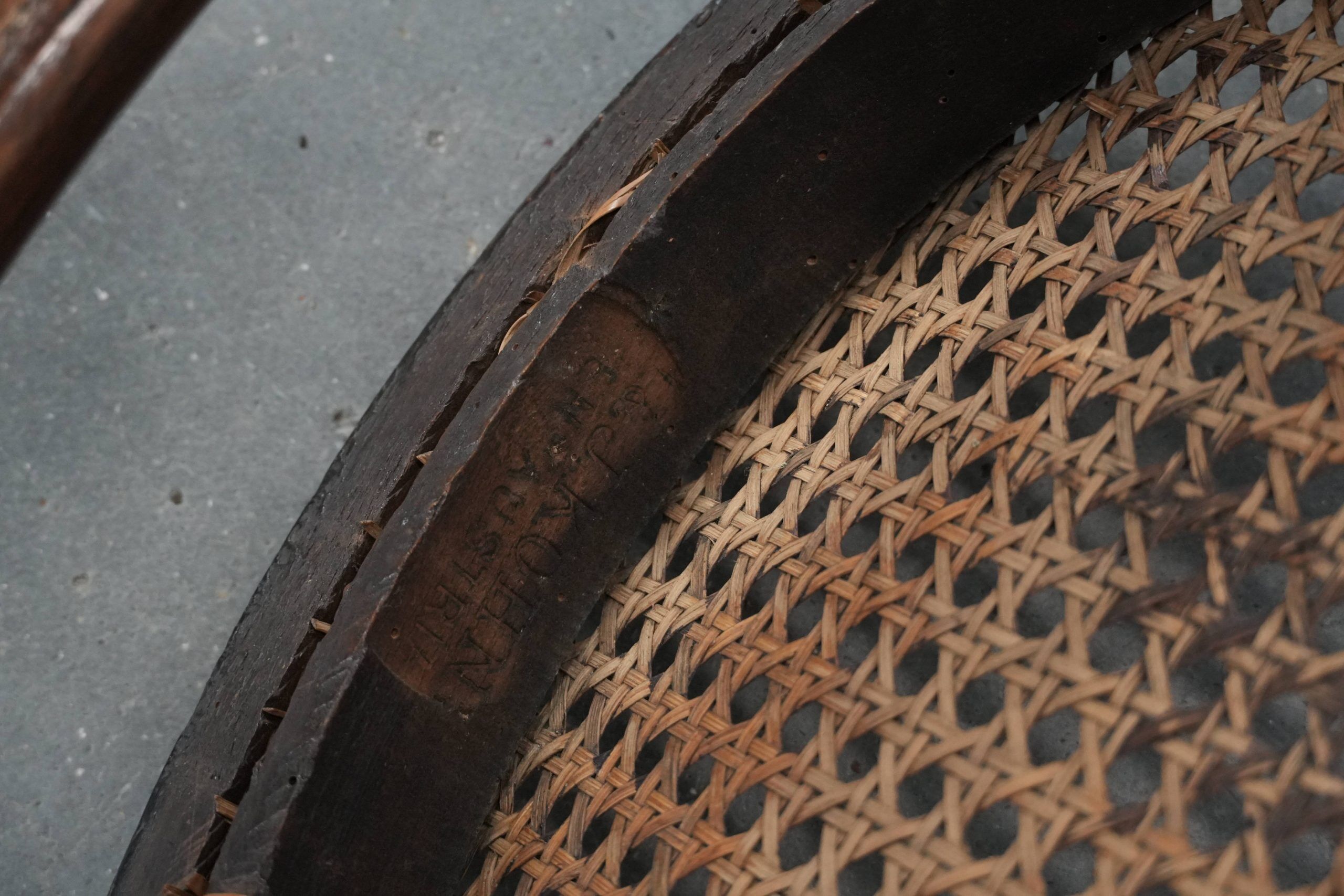 Beautiful set of 6 wooden vintage bistro chairs by Jacob & Josef Kohn Wien with cane seat