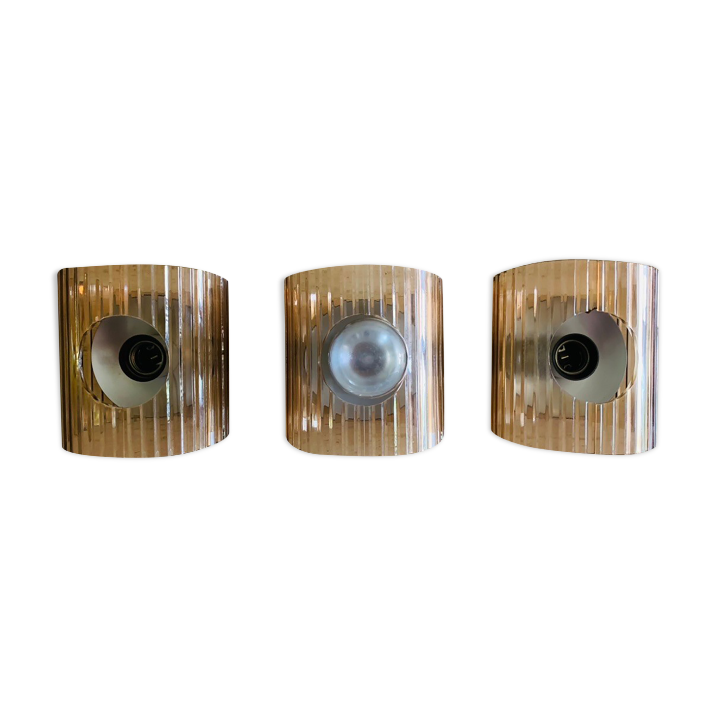 Set of 3 vintage wall lamps in smoked plexiglass, circa 1970's