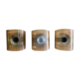 Set of 3 vintage wall lamps in smoked plexiglass, circa 1970's