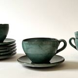 Handmade and signed glazed ceramic coffee cups, circa 1950.