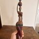 Sculpture Water Carrier Carved Exotic African Wood Curio Art Makonde