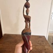 Sculpture Water Carrier Carved Exotic African Wood Curio Art Makonde