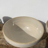 Duo of large salad bowl in beige and white vintage countryside