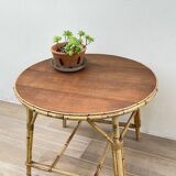 Round coffee table rattan and oak vintage