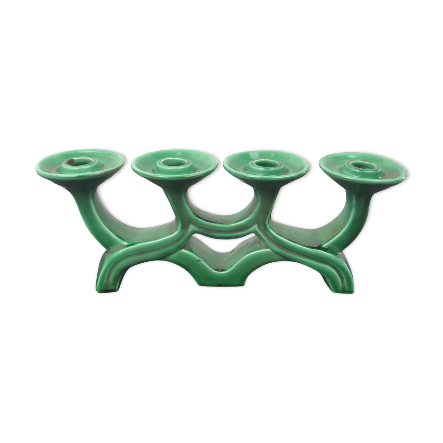 Vintage candle holder in green ceramic with 4 arms