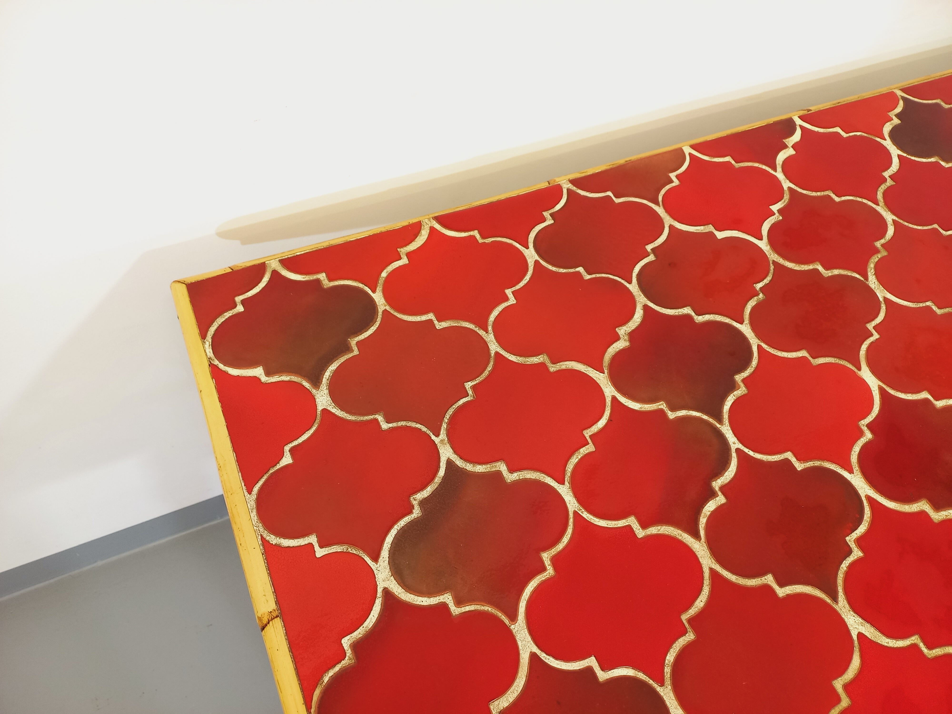 Vintage dining table in rattan and ceramic from Vallauris from the 50s and 60s