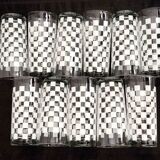 Set of 11 white checkerboard glasses
