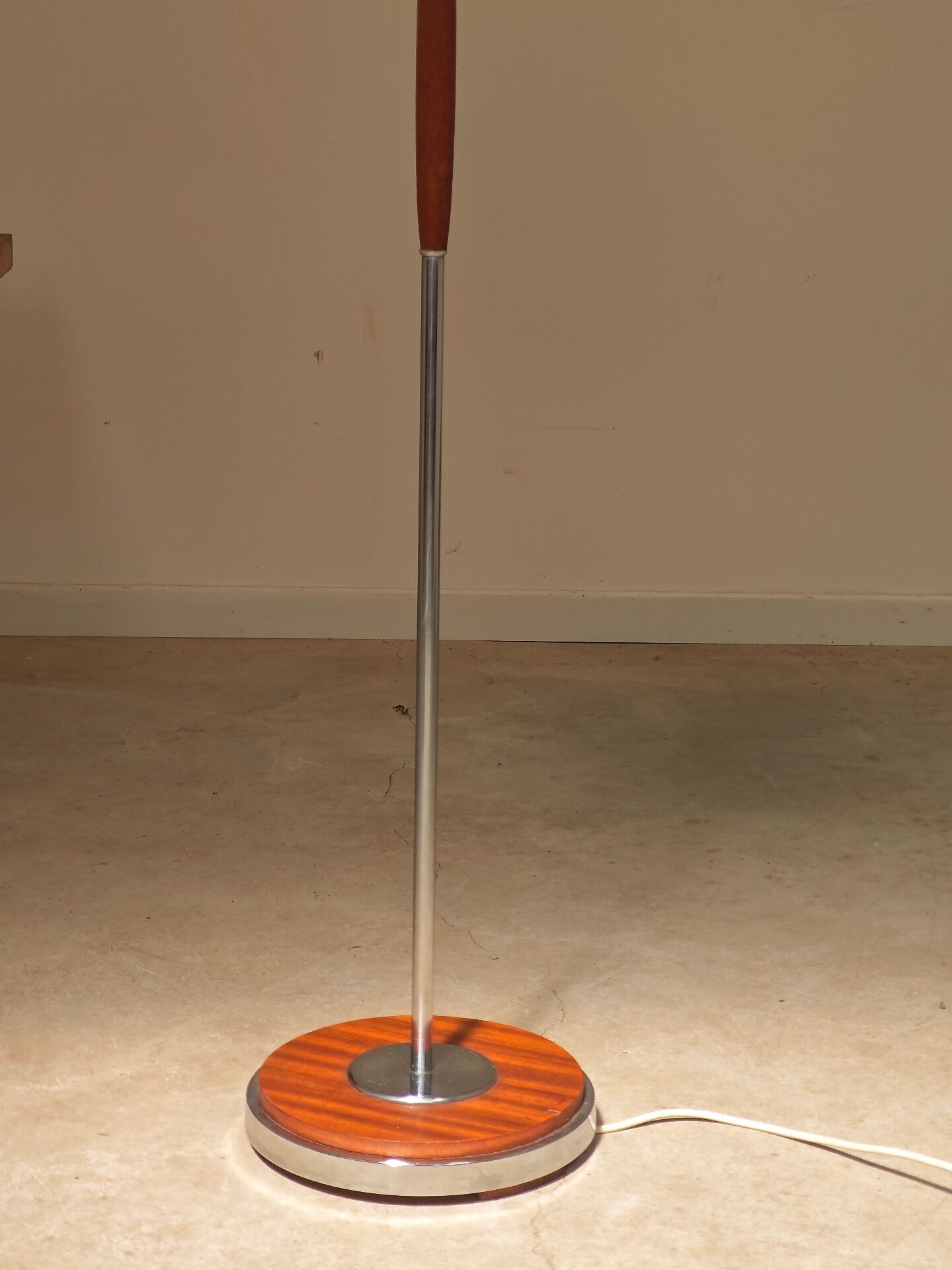 Modernist floor lamp in teak, chrome metal, opaline, Czechoslovakia 60s