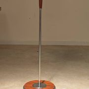 Modernist floor lamp in teak, chrome metal, opaline, Czechoslovakia 60s