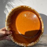 Ceramic salad bowl with beige drip glaze, 1970s pottery