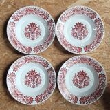Set 4 assiettes décor fleuri rouge