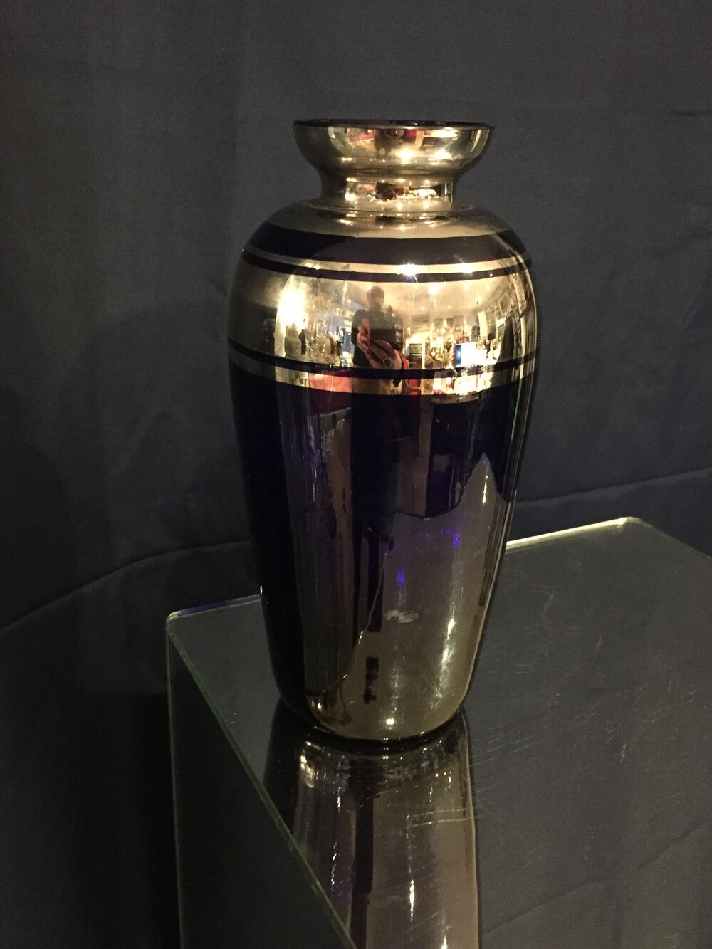 Vase soliflore royal blue and silver years 1930 1940
