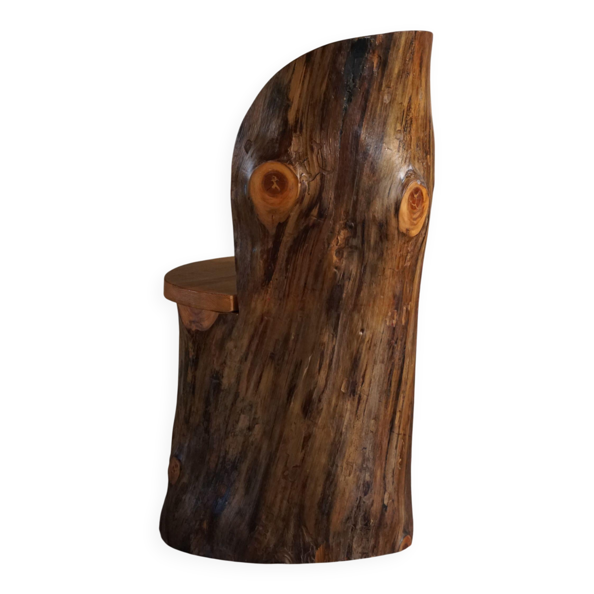 Modern primitive Swedish hand-carved pine stump chair, Wabi Sabi, 1960s