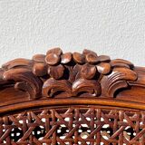 Fauteuil en rotin avec siège en cuir marron