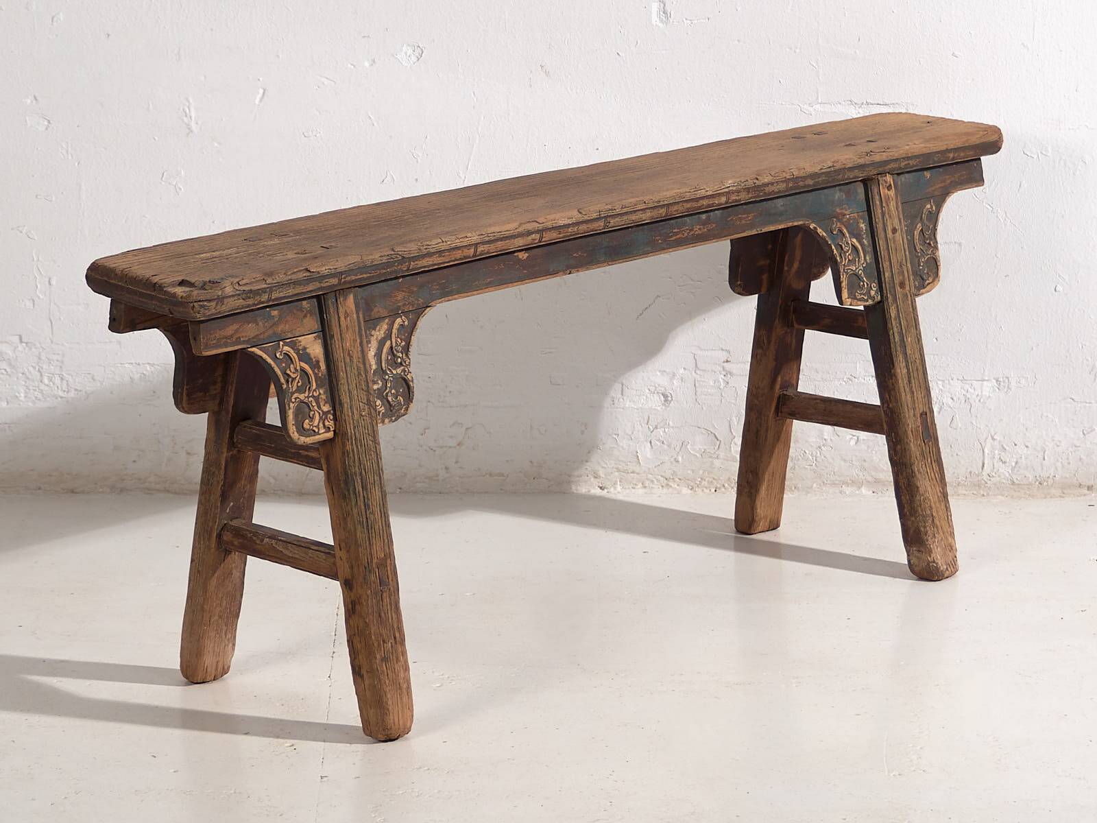 Antique Asian bench in navy blue tones (c.1870)