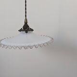 Vintage pendant light in white opaline with lace