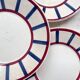 5 Small Vintage French Plates Terre de Fer HBCM Béarn blue and red stripes