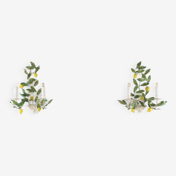 Pairs of lemon tree wall lights in painted sheet metal