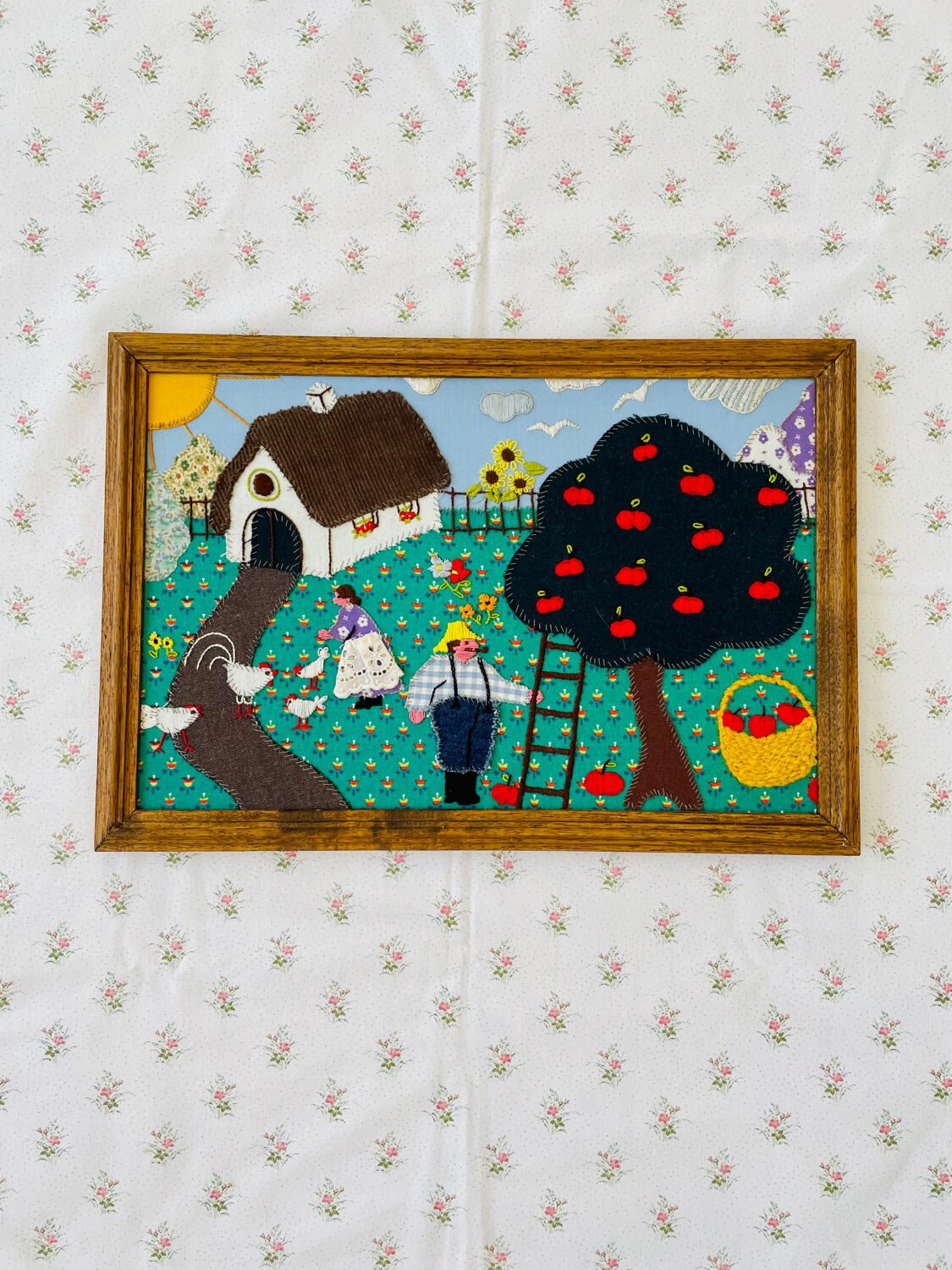 Vintage frame embroidery patchwork handmade