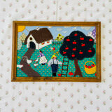 Cadre vintage broderie patchwork handmade