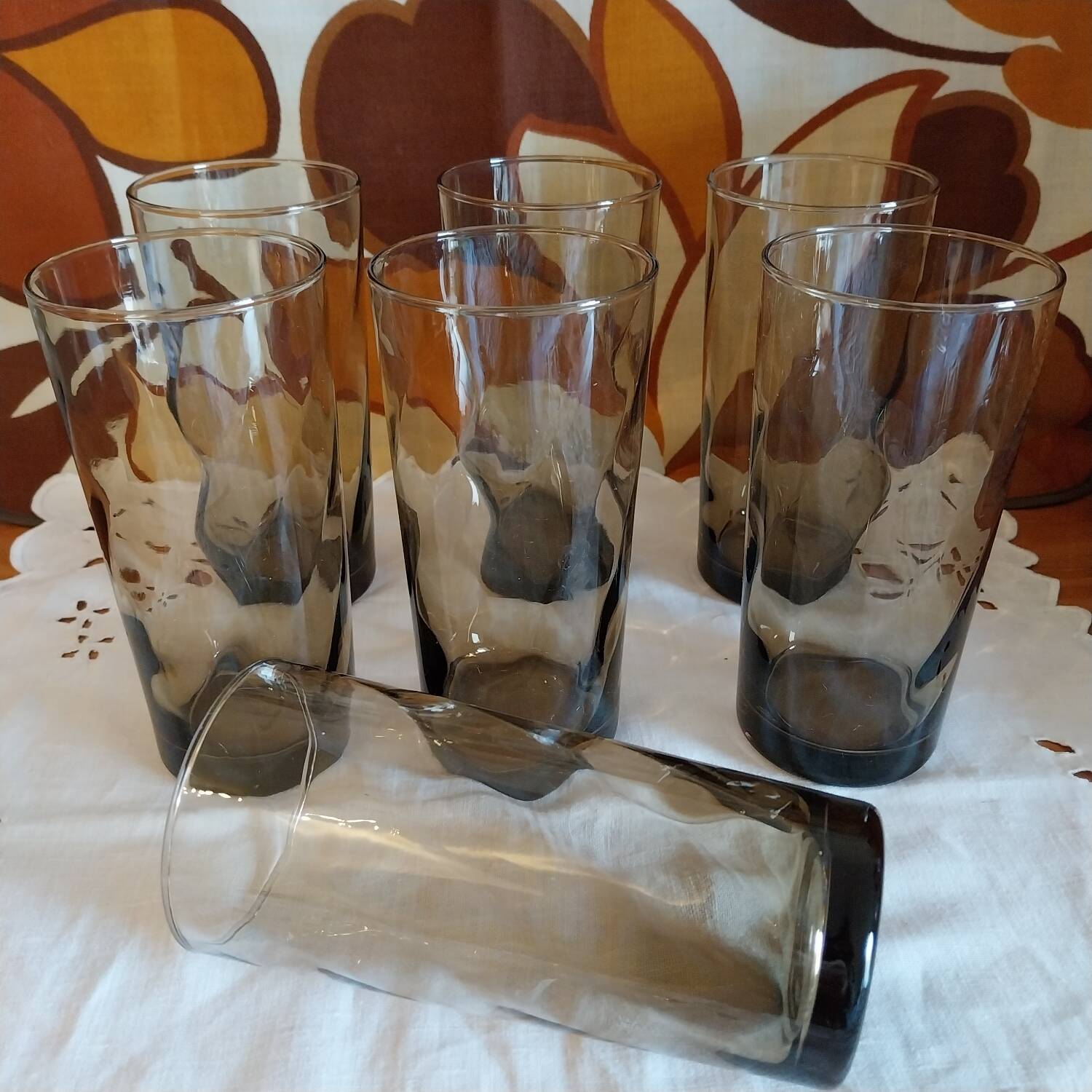 Large vintage smoked glass lemonade glasses
