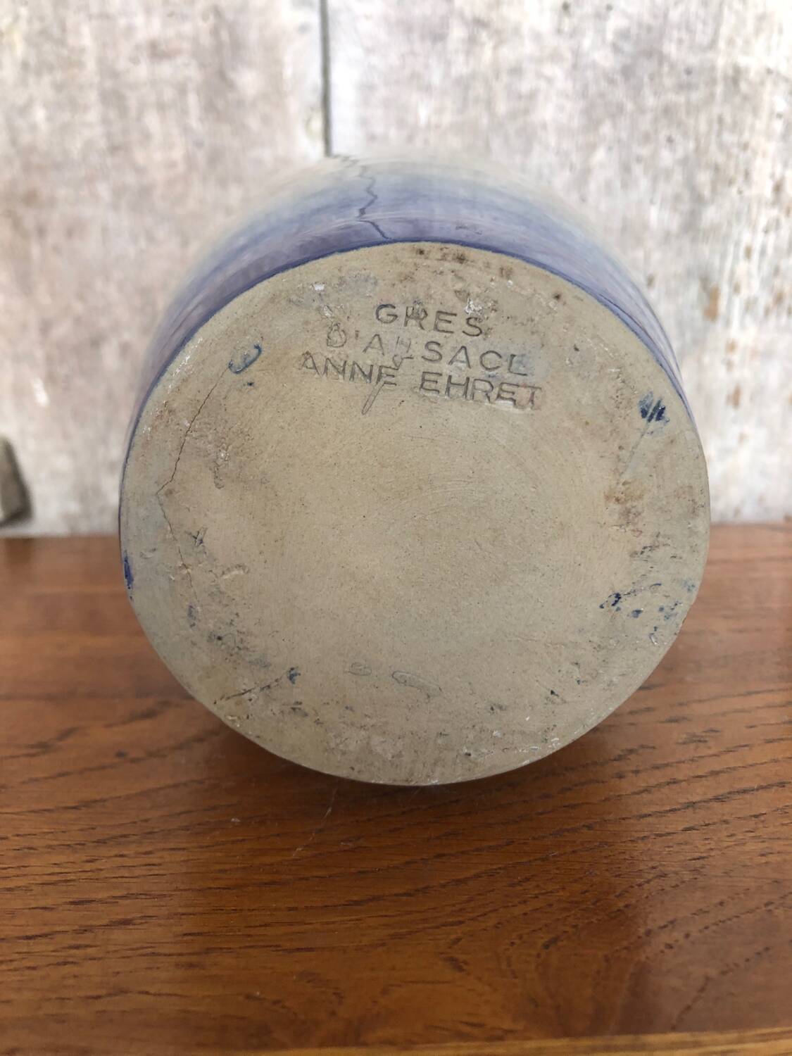 Old Alsace Vase ANNE EHRET Gray Blue Sandstone Decor Vintage Flowers #A766