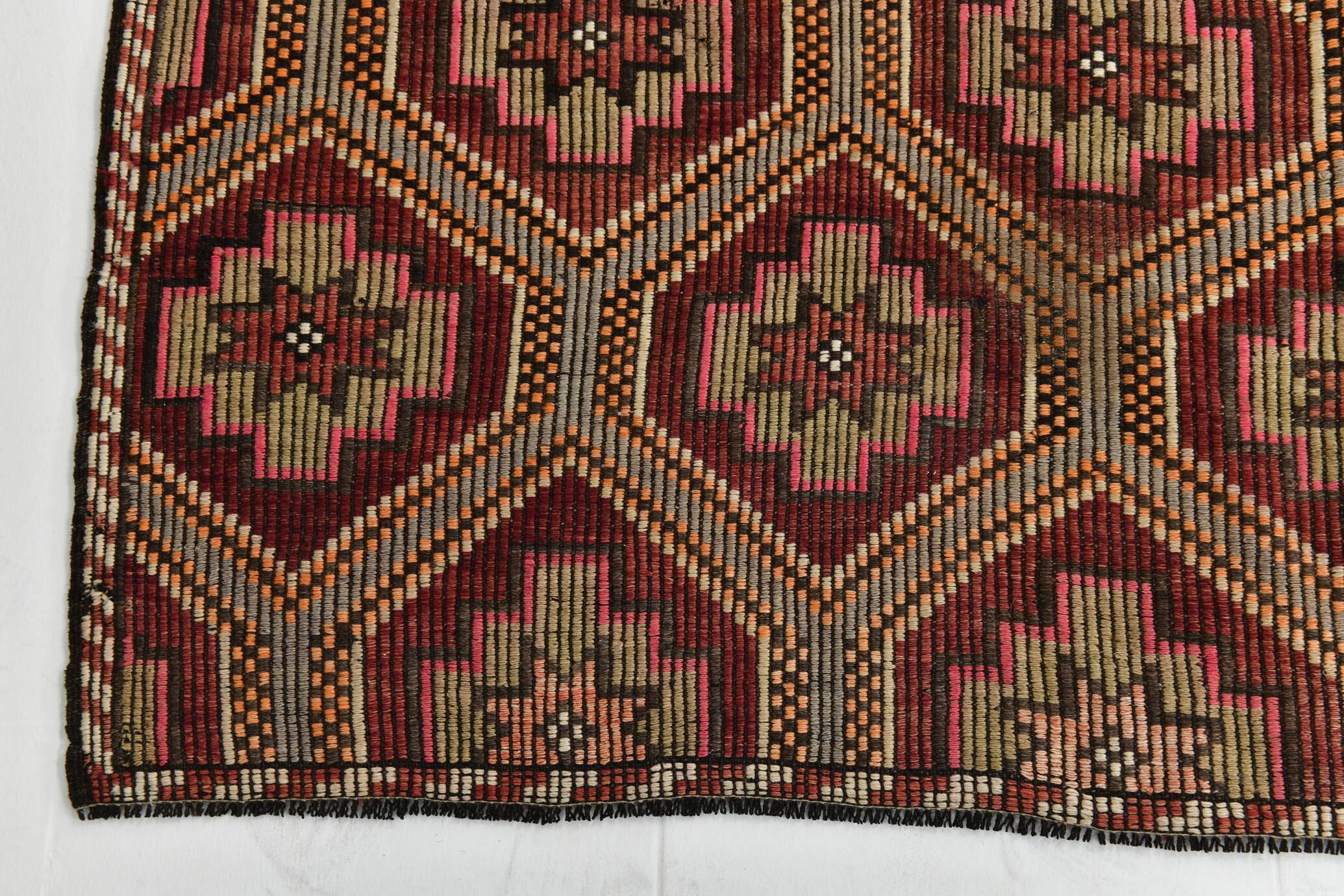 Burgundy & Red Stars Pattern Kilim Rug, 188x309Cm