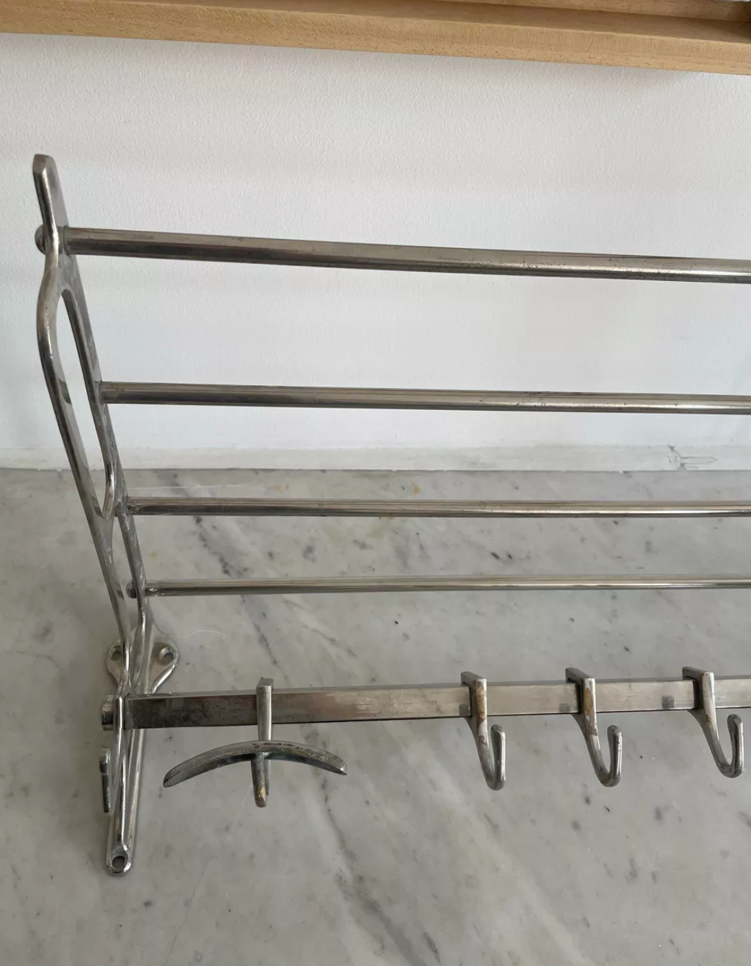 Vintage coat rack, chromed metal, art deco cloakroom