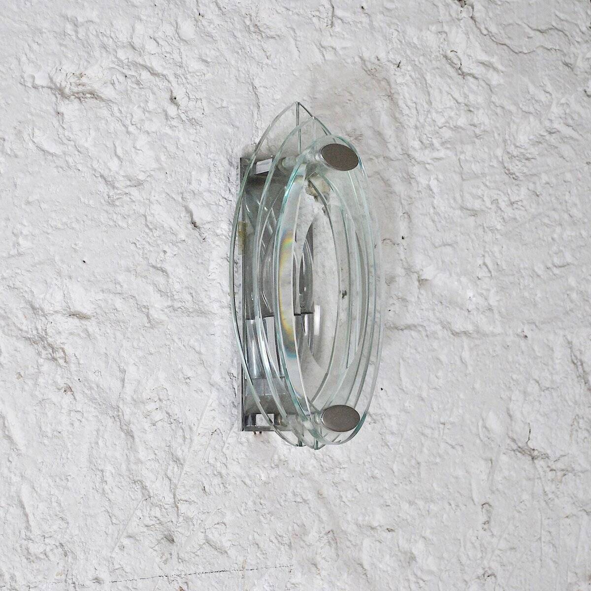 Crystal and steel wall light, Italy, 1960s.