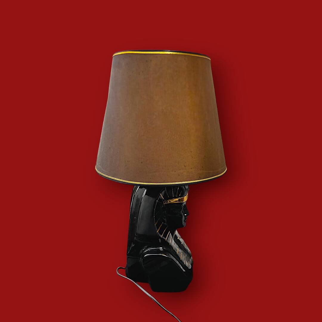 Vintage sphinx lamp in glazed ceramic – Hollywood Regency style