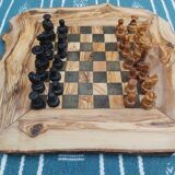 jeux d'échecs rustique en bois d'olivier fait main cadeau Noël