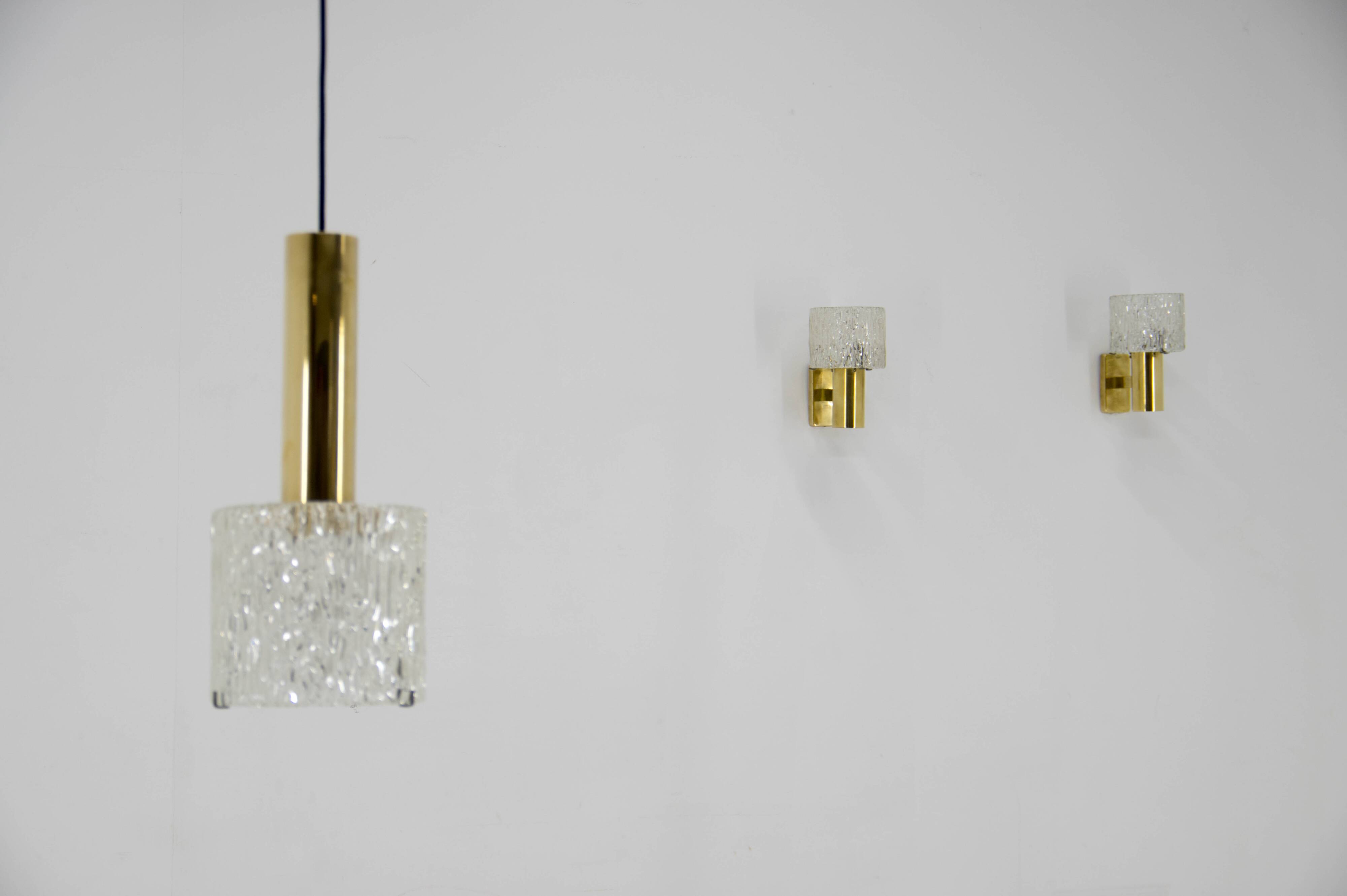 Set of pendant and two wall lights by fagerlund, 1950s
