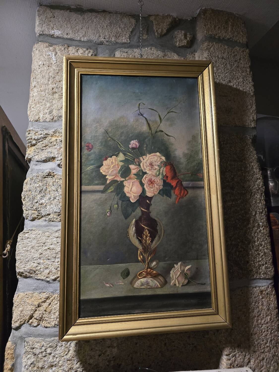 Oil on canvas with bouquet