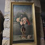 Oil on canvas with bouquet