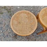 3 wooden and cane stools