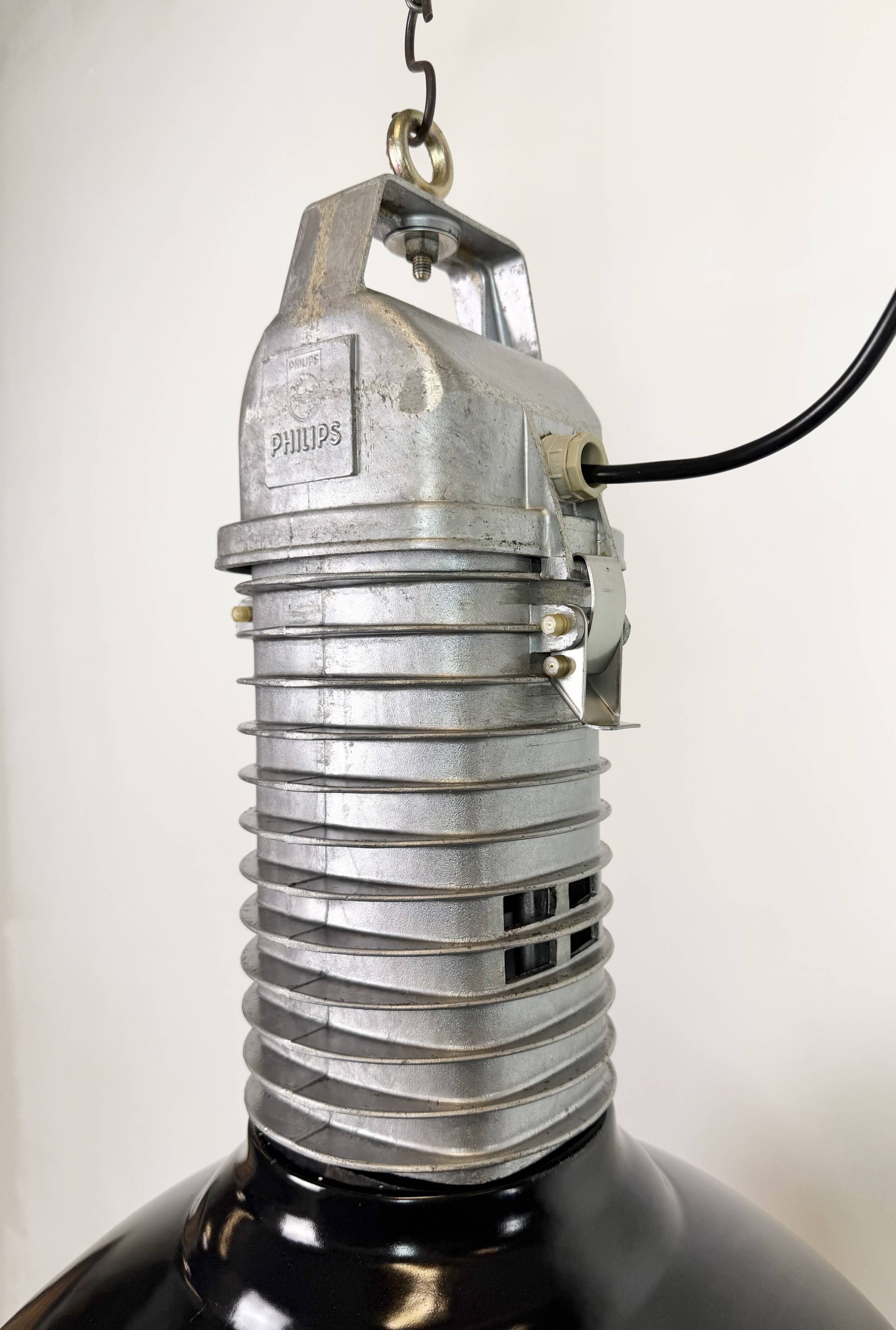 Large Industrial Black Enamel Factory Pendant Lamp from Philips, 1960s