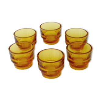 6 vereco coquetiers in amber glass - french manufacture
